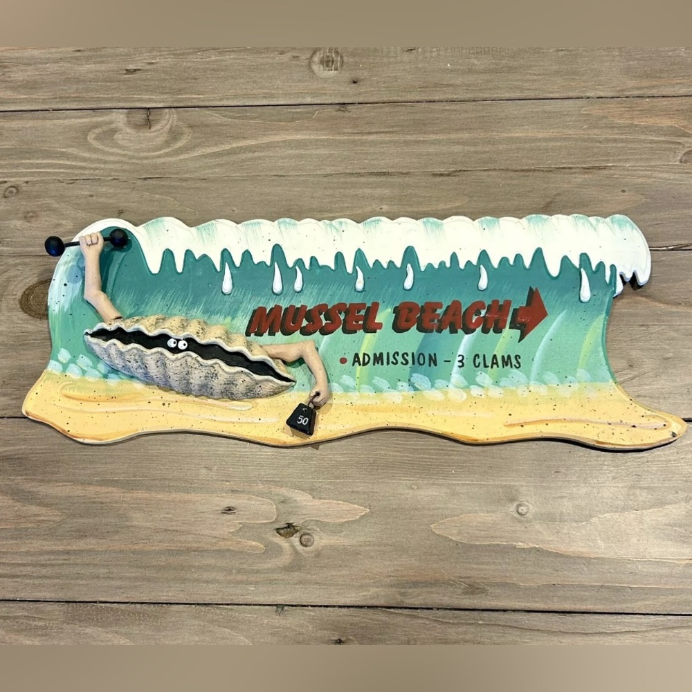 Coastal beach Sign - Mussel Beach, 3-d wall sign, 15” wide x 6” deep